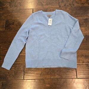 NWT Style & Co V Neck Sweater Blue Size L Metallic Thread Accent